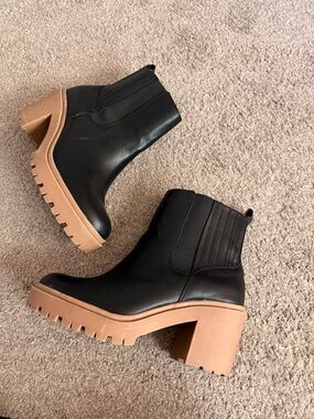 Wide torrid Black Ankle Chelsea Boots with Tan Lug Platform